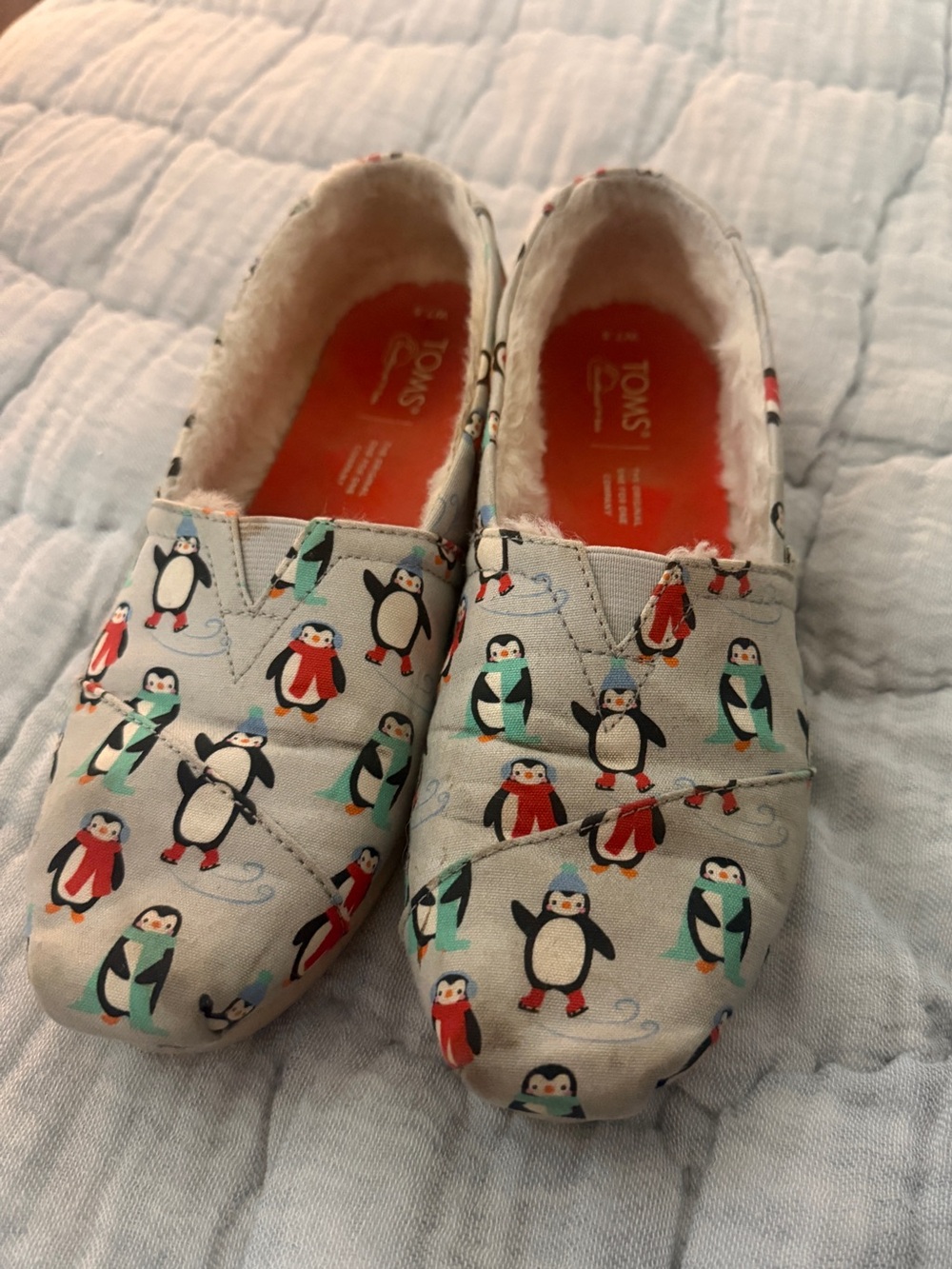 Toms Smoke Grey Penguin Print Slip-Ons GUC comes w/ original box